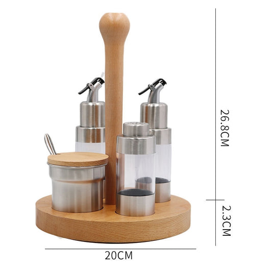 Wooden Creative Seasoning Jar Set Kitchen Rack(Round) by bashfashion