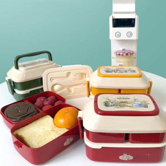 Cute Rabbit Double Layer Plastic Lunch Box Large Capacity Portable Lunch Box, Style: Large Yellow by bashfashion