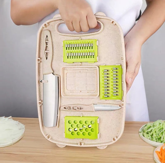 9 in 1 Folding Cutting Board Plastic Multi Function Household Cutting Board Kitchen Antibacterial Mildew Cutting Board Cutting Knife Set(Hollow Beige) by bashfashion