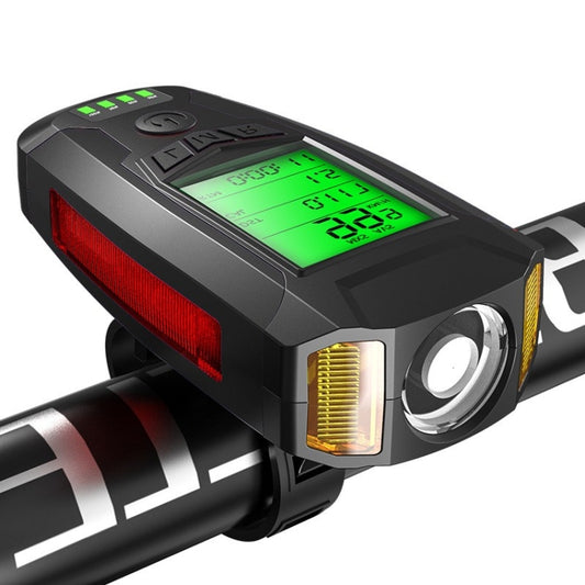 Front Light (With Fog Light) & Horn & Speedometer Multifunctional Bicycle Mountain Bike Headlight(Code Watch (Black)) by bashfashion