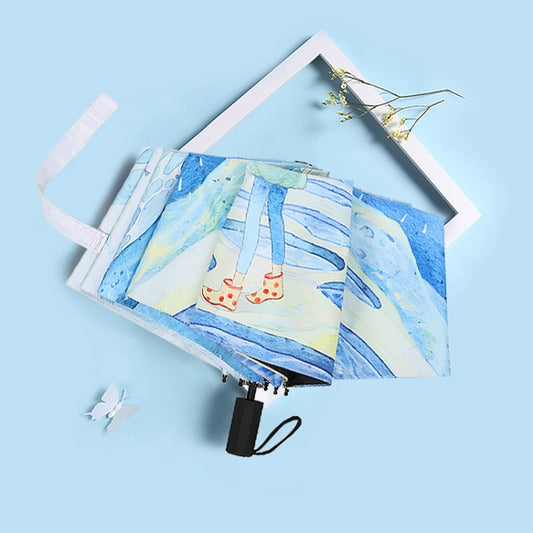 Art Small Fresh Umbrella Folding Sun and Rain Dual-use Umbrella Sun Protection and UV Protection Vinyl Sun Umbrella(Underwater World) by bashfashion