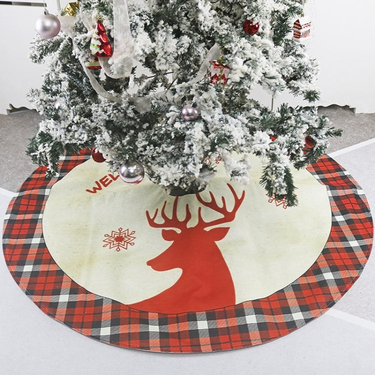 Linen Elk Printed Tree Skirt Christmas Ornaments Christmas Tree Bottom Decoration by bashfashion