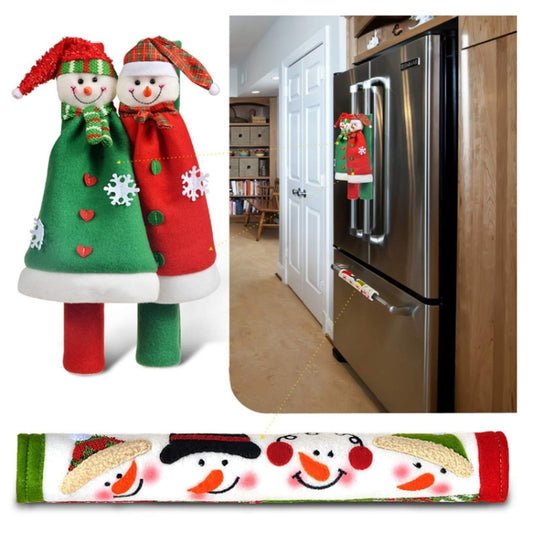 Christmas Cloak Microwave Oven Refrigerator Double Door Handle Gloves Anti-static Extended Anti-collision Fabric Protective Cover, Specification: A041 3 In 1 Cloak Refrigerator by bashfashion