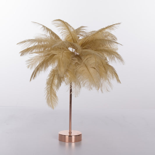 Ostrich Feather Table Lamp Wrought Iron Night Light LED Copper Wire Lamp(Yellow) by bashfashion