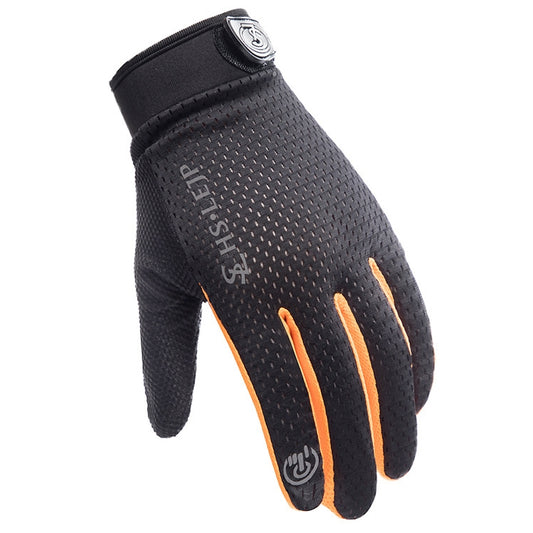 HSLEJP Outdoor Sports Breathable Touch Screen Antiskid Cycling Full Finger Gloves, Size: L(Black+Orange) by bashfashion