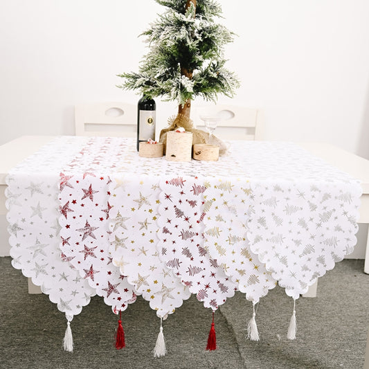 Christmas Table Decoration Bronzing Tablecloth Holiday Decoration Supplies(Red Tree) by bashfashion