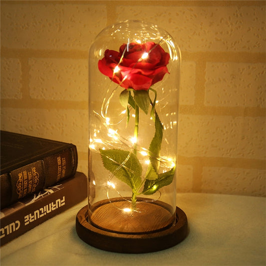LED flashing luminous artificial fresh roses romantic decorative flower wedding Valentine's Day gift to send lovers birthday Beige Wooden Base 0-5W by bashfashion