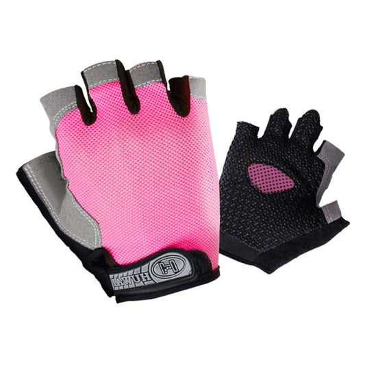 Summer Men Women Fitness Gloves Gym Weight Lifting Cycling Yoga Training Thin Breathable Antiskid Half Finger Gloves, Size:S(Pink) by bashfashion