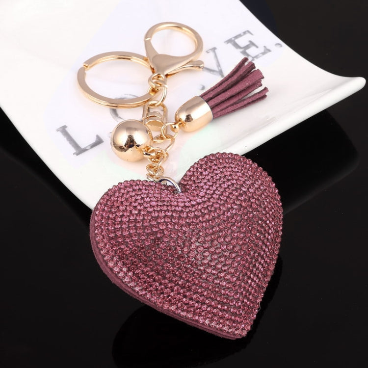 Heart Keychain Leather Tassel Gold Key Holder Metal Crystal Key Chain Keyring Charm Bag Auto Pendant Gift(purple) by bashfashion