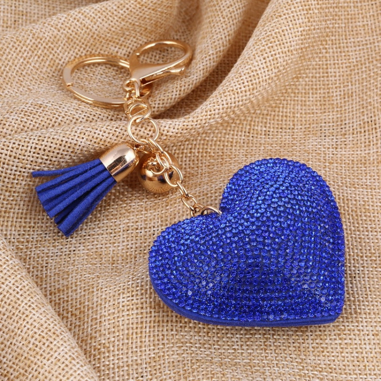 Heart Keychain Leather Tassel Gold Key Holder Metal Crystal Key Chain Keyring Charm Bag Auto Pendant Gift(dark blue) by bashfashion