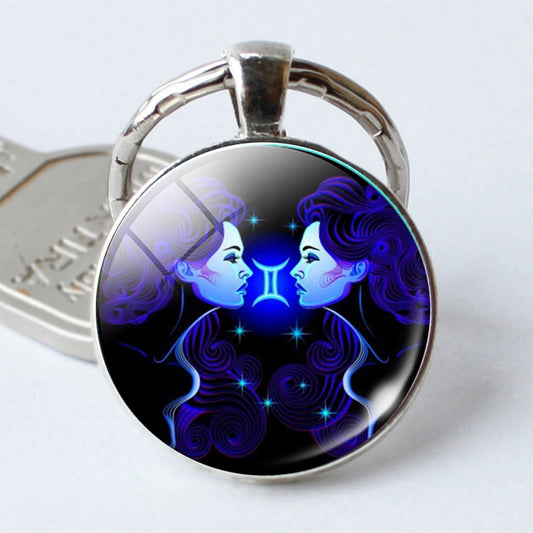Zodiac Sign Keychain 12 Constellation Pendant Single Face Keyring by bashfashion
