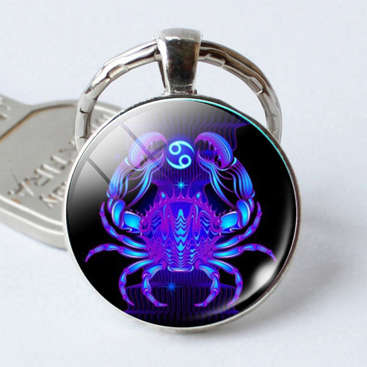 Zodiac Sign Keychain 12 Constellation Pendant Single Face Keyring by bashfashion