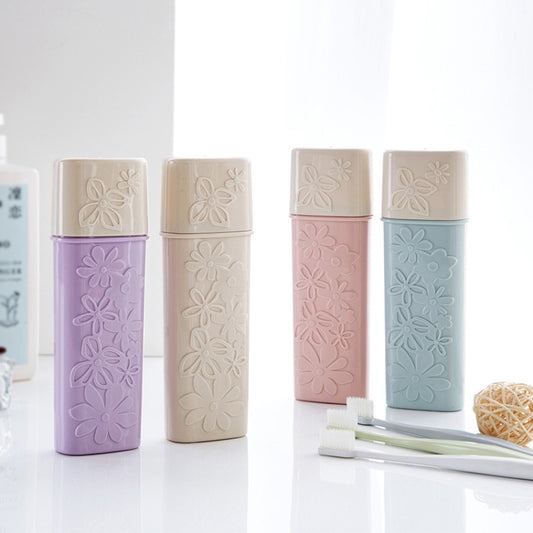 Portable Flower Carved Toothbrush Holder Outdoor Toothrush Cap Case Toothpaste Storage Box Wash Cup(Beige) by bashfashion