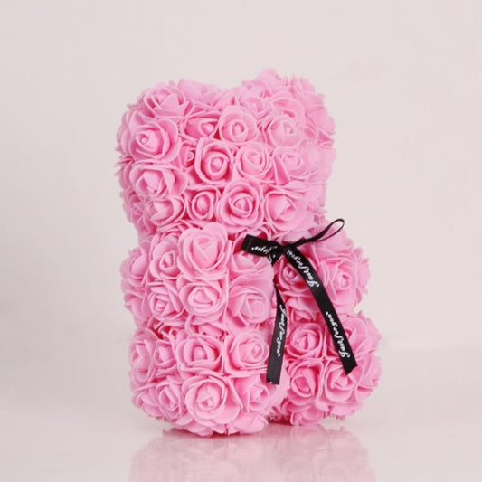25cm Bear Shape Artificial Foam Roses Flower Ornament(Deep Pink) by bashfashion
