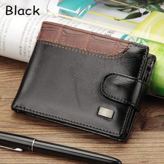 Men Vintage Leather Hasp Short Coin Pocket Purse Card Holder Wallets(Black) by bashfashion