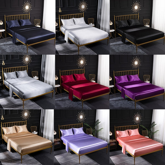 Home Ice Silk Simulation Silk Four-Piece Pillowcase Flat Sheet Fitted Sheet Set, Size:US-King:198x203x35cm(Violet) by bashfashion