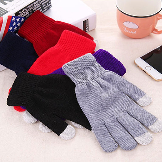 Winter Touch Screen Gloves Women Men Warm Stretch Knit Mittens Imitation Wool Thicken Full Finger Gloves(A-Grey) by bashfashion