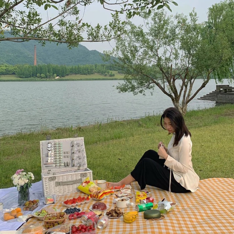 FP1409 6mm Thickened Moisture-Proof Beach Mat Outdoor Camping Tent Mat Without Storage Bag, Size:150x200cm(Yellow White Grid) by bashfashion