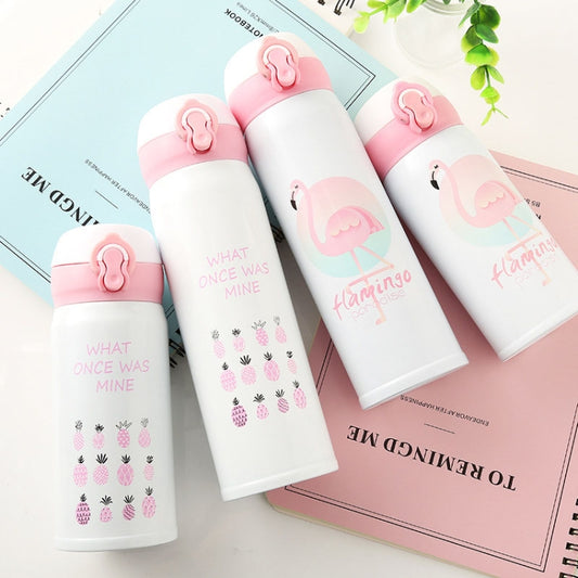 Bouncing Vacuum Flask Mug Travel Stainless Steel Thermos Cup, Capacity:350ml(Flamingo) by bashfashion