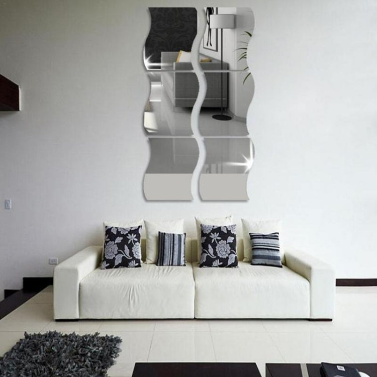 Wall Mirror Acrylic DIY Wave Style Removable Glass Sticker Makeup Mirror Home Bedroom Decorative(Silver) by bashfashion