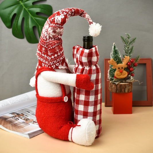 Christmas Faceless Doll Wine Bottle Cover Santa Claus Dining Table Standing Doll Wine Bottle Cover Decoration(White) by bashfashion
