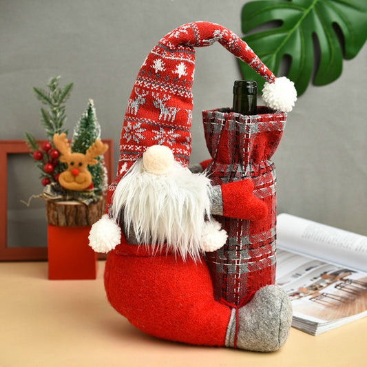 Christmas Faceless Doll Wine Bottle Cover Santa Claus Dining Table Standing Doll Wine Bottle Cover Decoration(Grey) by bashfashion