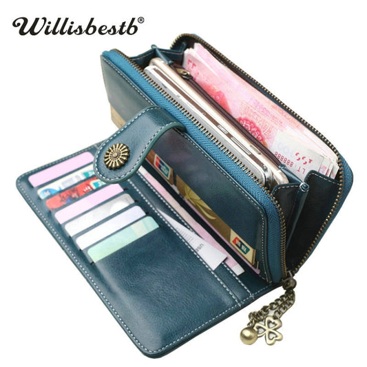Vintage Button Phone Purses Women Wallets Female Purse Leather Brand Retro Ladies Long Zipper Woman Wallet Card Clutch(Short black) by bashfashion