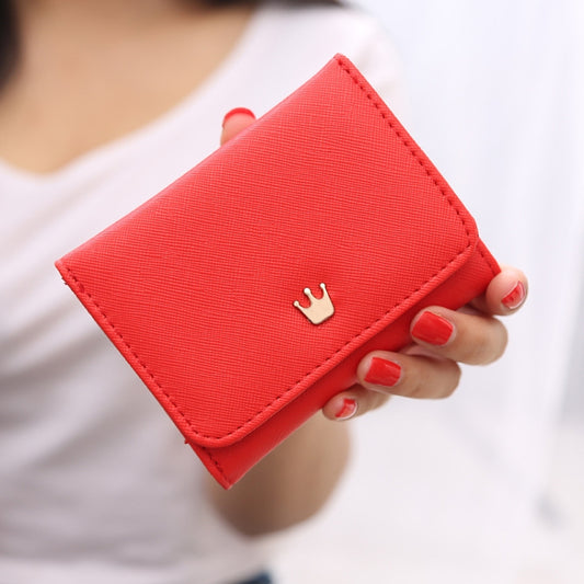 Short Mini Women Wallets Crown Decorated Fold PU Leather Coin Purse Card Holder(Red) by bashfashion