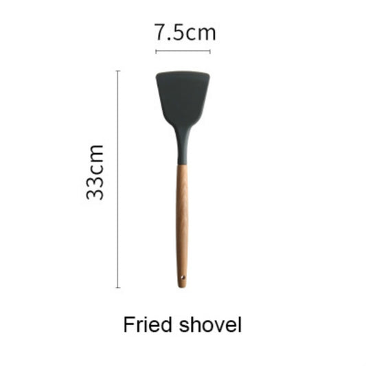 Silicone Wood Handle Spatula Heat-resistant Soup Spoon Non-stick Special Cooking Shovel Kitchen Tools Fried Shovel by bashfashion