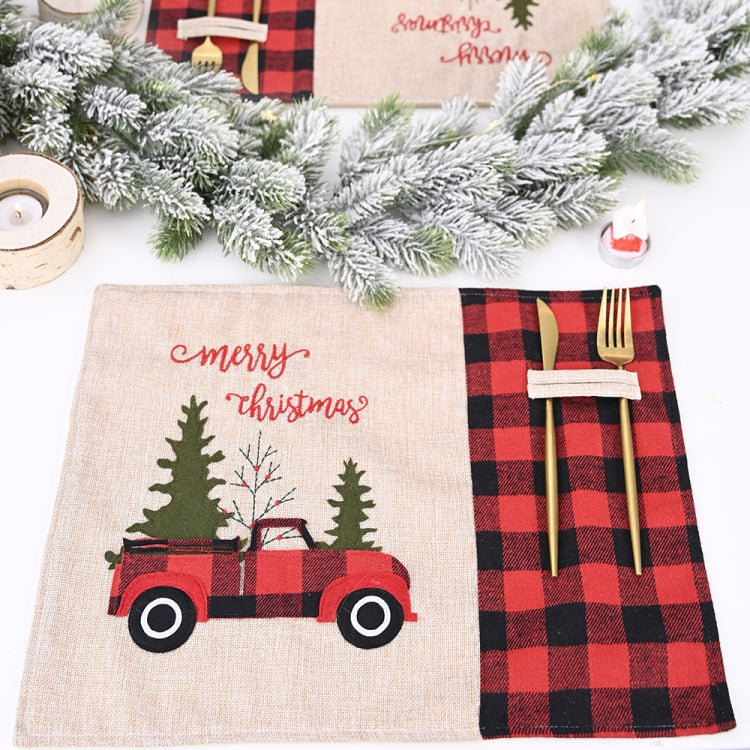 Christmas Decorations Red And Black Plaid Car Christmas Placemat Cartoon Tablecloth Table Mats by bashfashion