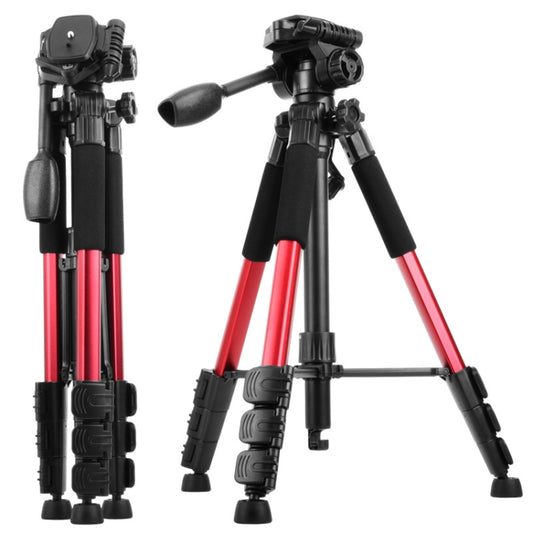 Q111 4-Section Folding Legs Live Broadcast Aluminum Alloy Tripod Mount with Three-dimensional Damping Tripod Heads(Red) by bashfashion