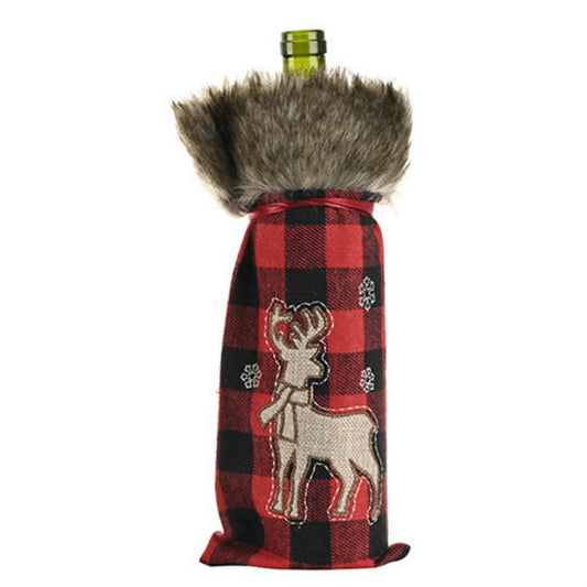 Decorations Red Lattice Wine Set Home Christmas Champagne Wine Bottle Set(Elk) by bashfashion