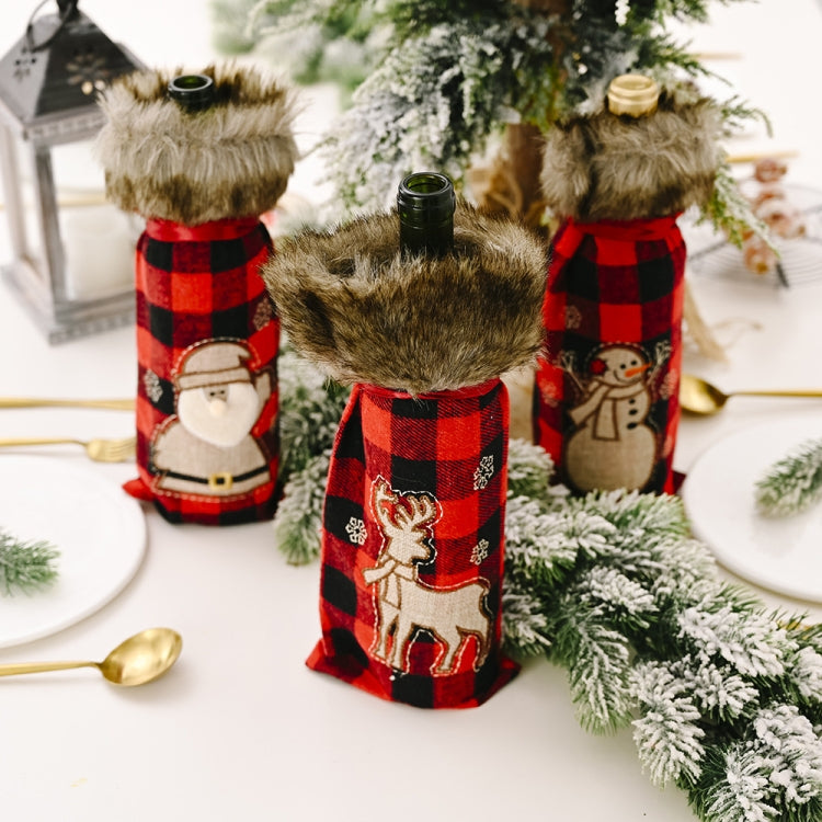 Decorations Red Lattice Wine Set Home Christmas Champagne Wine Bottle Set(Elk) by bashfashion