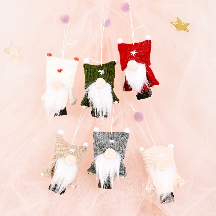 Christmas Decorations Double Ball Cap Forest Old Man Knitted Pendant Faceless Doll Ornaments(Dark Green) by bashfashion