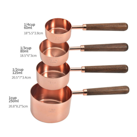 4 PCS / Set Measuring Cup Walnut Handle Copper-Plated Kitchen Baking Tools Bartender Scale Measuring Set by bashfashion