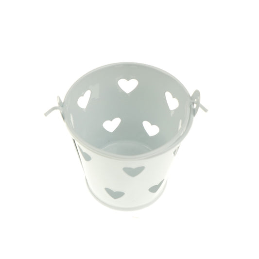 Heart Hollow Round Pen Holder Decoration Adorable Mini Desktop Storage Bucket Iron Pencil Holder Stand(White) by bashfashion