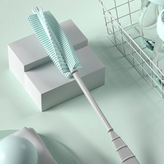 Silicone Baby Bottle Long Handle Cup Cleaning Brush 360 Degree Rotating Bottle Brush(Light Blue) by bashfashion