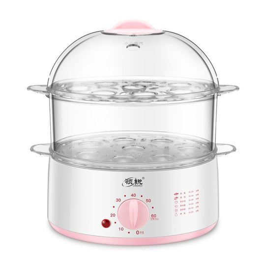 LINGRUI Timer Mini Multi-Function Egg Cooker Automatic Power Off Home Breakfast Machine, CN Plug, Specification:Double Layers(Pink) by bashfashion