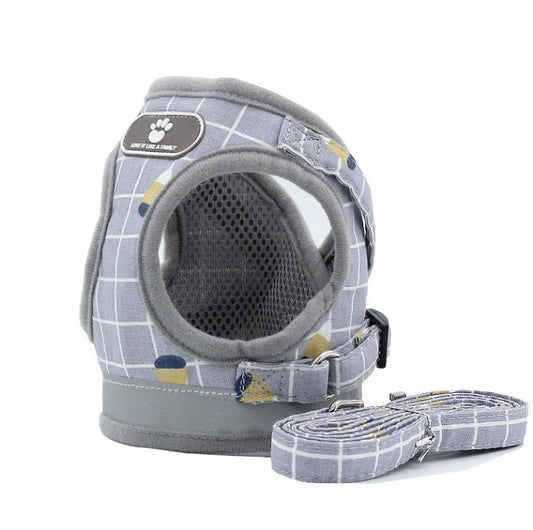 Reflective & Breathable Vest Traction Rope Pet Chest Leash, Size:S(Gray Grid) by bashfashion