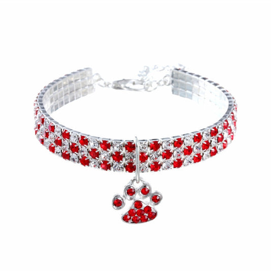 Pet Collar Diamond Elastic Cat And Dog Necklace Jewelry, Size:M(Red White) by bashfashion
