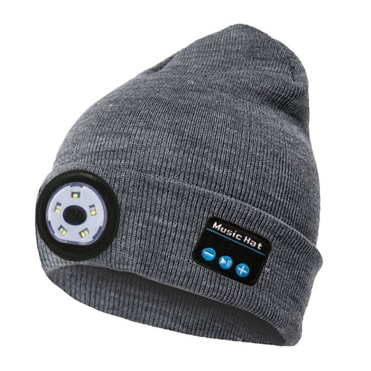 Outdoor Night Running Night Fishing LED Light Illumination Bluetooth 5.0 Knitted Hat (Grey) by bashfashion