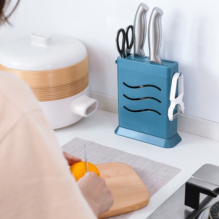 Kitchen Multifunctional Three-Hole Invisible Knife Holder Hollow Drain Kitchenware Storage Rack(Dark Blue) by bashfashion