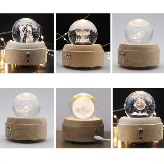 Girl Bedside Lamp Crystal Ball Wooden Base Music Box Charging Glow Rotating Night Light, Random Music(Carousel) by bashfashion