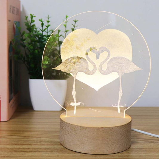 3D Atmosphere Decorative Light Acrylic Inner Carved LED Night Light Creative Girl Table Lamp(Flamingo) by bashfashion