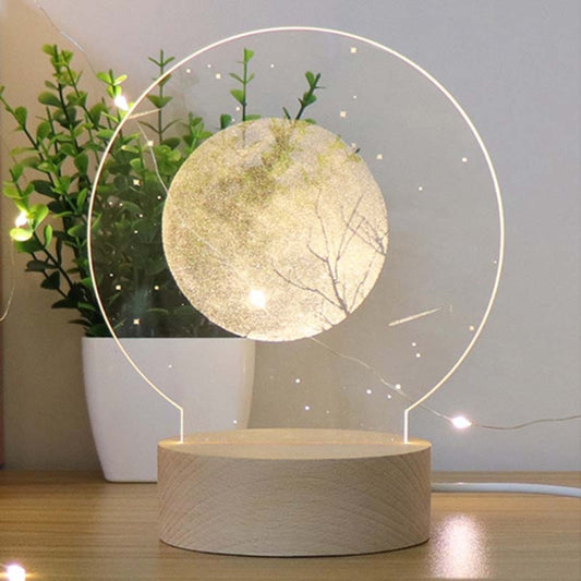 3D Atmosphere Decorative Light Acrylic Inner Carved LED Night Light Creative Girl Table Lamp(Full Moon) by bashfashion