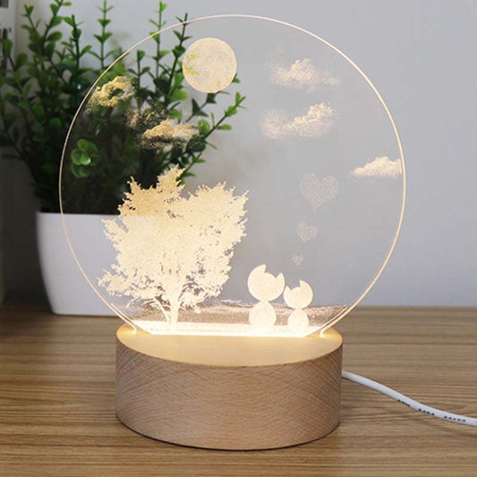 3D Atmosphere Decorative Light Acrylic Inner Carved LED Night Light Creative Girl Table Lamp(Tree Cat) by bashfashion