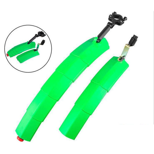 Bicycle Telescopic Folding Mudguard 27.5 Inch Extended Water Retaining LED Taillight(Green) by bashfashion