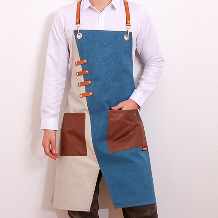 Denim Apron Barber Milk Tea Shop Waiter Overalls(Grey-yellow Hook Strap) by bashfashion