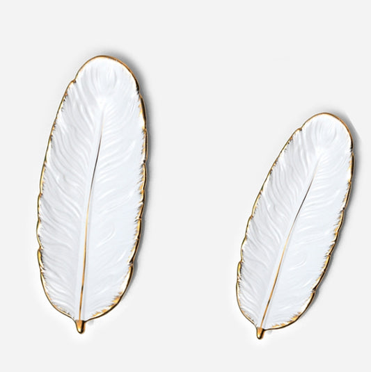 Phnom Penh Ceramic Dessert Plate Feather Plate Banana Leaf Fruit Dried Fruit Storage Tray, Size: Large (Matte White) by bashfashion