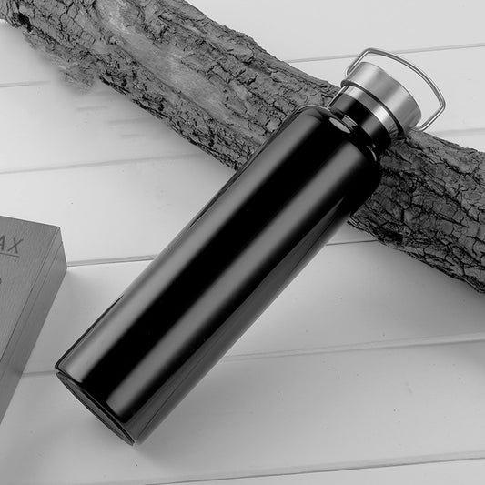304 Vacuum Stainless Steel Vacuum Flask Double-Layer Large-Capacity Outdoor Water Bottle Mountaineering Sports Bottle, Capacity: 750ml(Black) by bashfashion